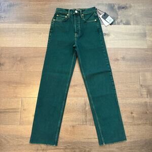 RE/DONE Womens Originals 70’s Ultra High Rise Stove Pipe Jeans size 23 Green NWT